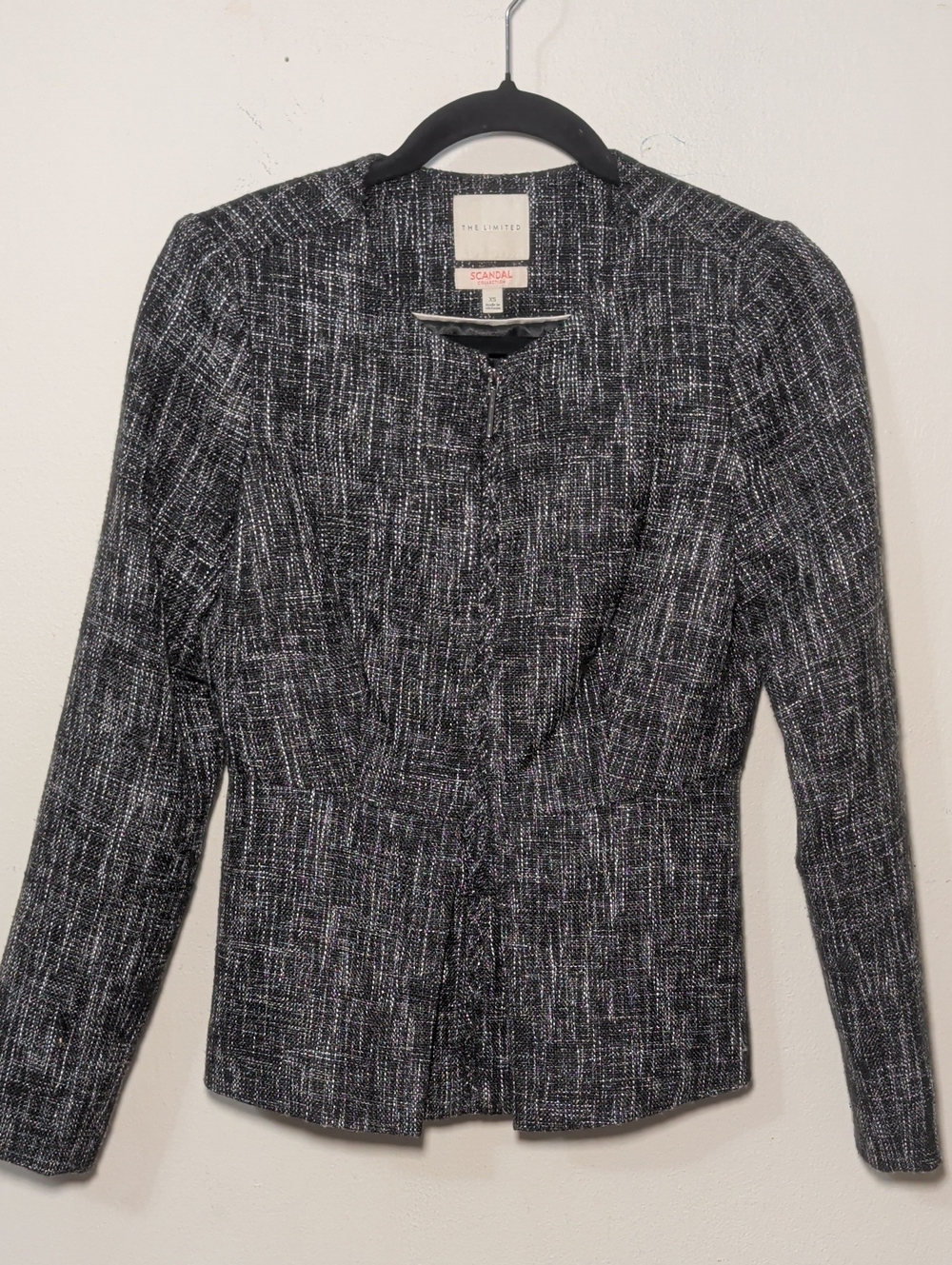 The Limited Scandal Collection Black + White Tweed Peplum Jacket Women's Size XS